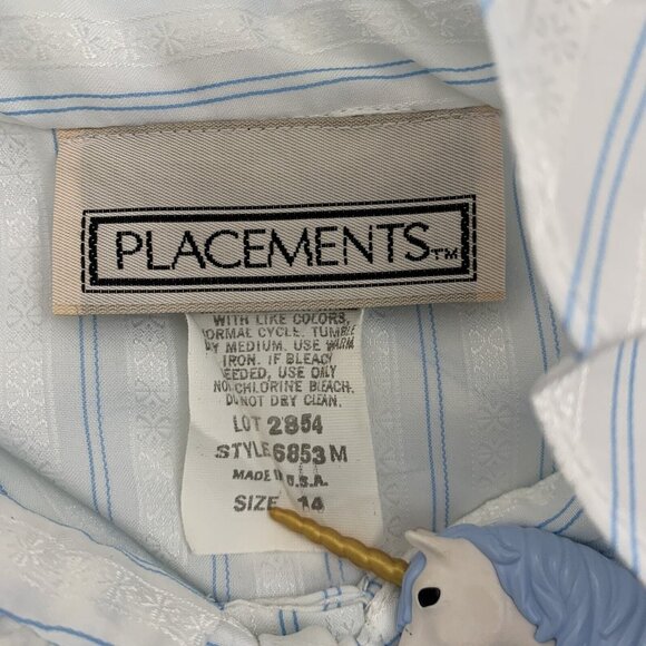 Vintage Blouse Size 14 Neck Bow Striped Button Up Blue White Shimmer Placements - Picture 4 of 5